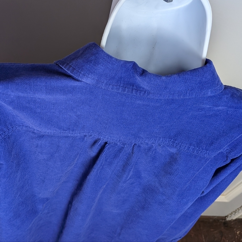 Lands’ End Blue Corduroy Shirt Preppy Casual Button Down Fall Minimalist Blouse - Picture 10 of 16